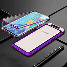 Custodia Lusso Alluminio Laterale Specchio 360 Gradi Cover T01 per Samsung Galaxy A80 Viola
