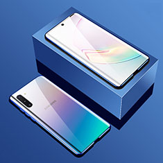 Custodia Lusso Alluminio Laterale Specchio 360 Gradi Cover T01 per Samsung Galaxy Note 10 Plus Blu