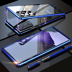 Custodia Lusso Alluminio Laterale Specchio 360 Gradi Cover T01 per Samsung Galaxy Note 20 Ultra 5G Blu