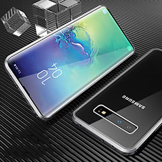 Custodia Lusso Alluminio Laterale Specchio 360 Gradi Cover T01 per Samsung Galaxy S10 Argento