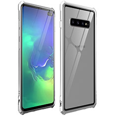 Custodia Lusso Alluminio Laterale Specchio 360 Gradi Cover T01 per Samsung Galaxy S10 Plus Argento