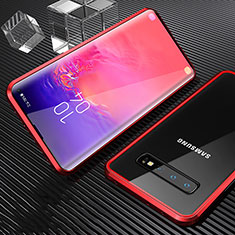 Custodia Lusso Alluminio Laterale Specchio 360 Gradi Cover T01 per Samsung Galaxy S10 Rosso