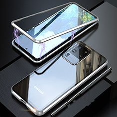 Custodia Lusso Alluminio Laterale Specchio 360 Gradi Cover T01 per Samsung Galaxy S20 Ultra 5G Argento