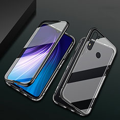 Custodia Lusso Alluminio Laterale Specchio 360 Gradi Cover T01 per Xiaomi Redmi Note 8 (2021) Nero