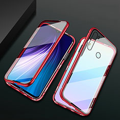 Custodia Lusso Alluminio Laterale Specchio 360 Gradi Cover T01 per Xiaomi Redmi Note 8 (2021) Rosso