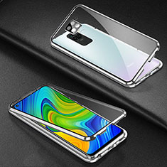 Custodia Lusso Alluminio Laterale Specchio 360 Gradi Cover T01 per Xiaomi Redmi Note 9 Argento