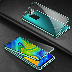 Custodia Lusso Alluminio Laterale Specchio 360 Gradi Cover T01 per Xiaomi Redmi Note 9 Verde