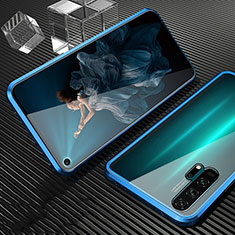 Custodia Lusso Alluminio Laterale Specchio 360 Gradi Cover T02 per Huawei Honor 20 Pro Blu