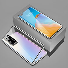 Custodia Lusso Alluminio Laterale Specchio 360 Gradi Cover T02 per Huawei P40 Argento