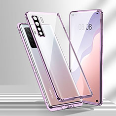 Custodia Lusso Alluminio Laterale Specchio 360 Gradi Cover T02 per Huawei P40 Lite 5G Viola