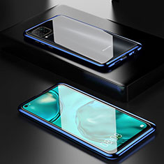 Custodia Lusso Alluminio Laterale Specchio 360 Gradi Cover T02 per Huawei P40 Lite Blu