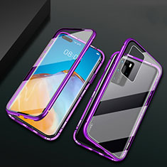 Custodia Lusso Alluminio Laterale Specchio 360 Gradi Cover T02 per Huawei P40 Pro Viola