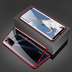 Custodia Lusso Alluminio Laterale Specchio 360 Gradi Cover T02 per Oppo A52 Rosso