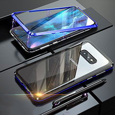 Custodia Lusso Alluminio Laterale Specchio 360 Gradi Cover T02 per Samsung Galaxy S10e Blu