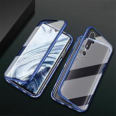 Custodia Lusso Alluminio Laterale Specchio 360 Gradi Cover T02 per Xiaomi Mi Note 10 Pro Blu