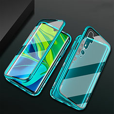 Custodia Lusso Alluminio Laterale Specchio 360 Gradi Cover T02 per Xiaomi Mi Note 10 Pro Ciano