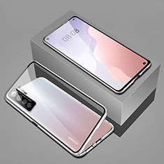 Custodia Lusso Alluminio Laterale Specchio 360 Gradi Cover T03 per Huawei P40 Lite 5G Argento