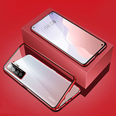 Custodia Lusso Alluminio Laterale Specchio 360 Gradi Cover T03 per Huawei P40 Lite 5G Rosso
