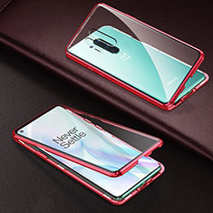 Custodia Lusso Alluminio Laterale Specchio 360 Gradi Cover T03 per OnePlus 8 Pro Rosso