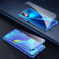 Custodia Lusso Alluminio Laterale Specchio 360 Gradi Cover T03 per Oppo Find X2 Lite Blu