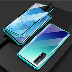 Custodia Lusso Alluminio Laterale Specchio 360 Gradi Cover T03 per Oppo Find X2 Neo Ciano