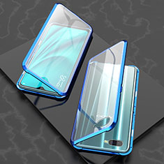 Custodia Lusso Alluminio Laterale Specchio 360 Gradi Cover T03 per Oppo R17 Neo Blu