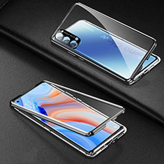 Custodia Lusso Alluminio Laterale Specchio 360 Gradi Cover T03 per Oppo Reno4 Pro 5G Nero