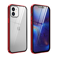Custodia Lusso Alluminio Laterale Specchio 360 Gradi Cover T04 per Apple iPhone 12 Mini Rosso