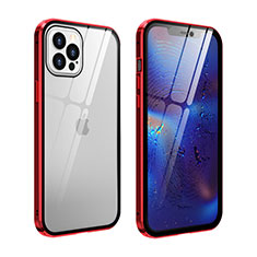 Custodia Lusso Alluminio Laterale Specchio 360 Gradi Cover T04 per Apple iPhone 12 Pro Max Rosso