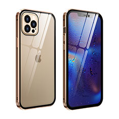 Custodia Lusso Alluminio Laterale Specchio 360 Gradi Cover T04 per Apple iPhone 12 Pro Oro