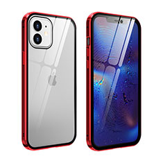 Custodia Lusso Alluminio Laterale Specchio 360 Gradi Cover T04 per Apple iPhone 12 Rosso