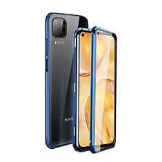 Custodia Lusso Alluminio Laterale Specchio 360 Gradi Cover T04 per Huawei Nova 7i Blu