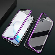 Custodia Lusso Alluminio Laterale Specchio 360 Gradi Cover T04 per Samsung Galaxy Note 10 5G Viola