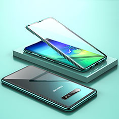 Custodia Lusso Alluminio Laterale Specchio 360 Gradi Cover T04 per Samsung Galaxy S10 Ciano