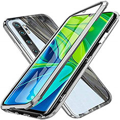 Custodia Lusso Alluminio Laterale Specchio 360 Gradi Cover T04 per Xiaomi Mi Note 10 Argento