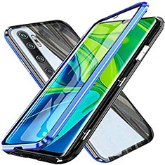 Custodia Lusso Alluminio Laterale Specchio 360 Gradi Cover T04 per Xiaomi Mi Note 10 Blu