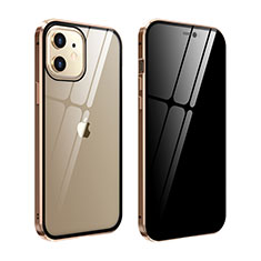 Custodia Lusso Alluminio Laterale Specchio 360 Gradi Cover T05 per Apple iPhone 12 Mini Oro