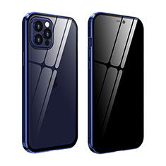 Custodia Lusso Alluminio Laterale Specchio 360 Gradi Cover T05 per Apple iPhone 12 Pro Max Blu Notte
