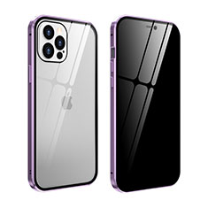 Custodia Lusso Alluminio Laterale Specchio 360 Gradi Cover T05 per Apple iPhone 12 Pro Max Lavanda