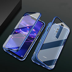 Custodia Lusso Alluminio Laterale Specchio 360 Gradi Cover T05 per Huawei Mate 20 Lite Blu