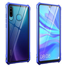 Custodia Lusso Alluminio Laterale Specchio 360 Gradi Cover T05 per Huawei P30 Lite XL Blu