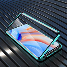 Custodia Lusso Alluminio Laterale Specchio 360 Gradi Cover T05 per Oppo Reno4 Pro 5G Verde