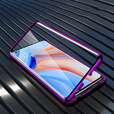 Custodia Lusso Alluminio Laterale Specchio 360 Gradi Cover T05 per Oppo Reno4 Pro 5G Viola