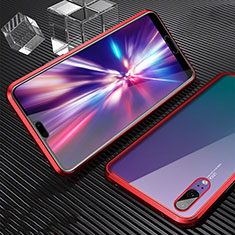 Custodia Lusso Alluminio Laterale Specchio 360 Gradi Cover T06 per Huawei P20 Rosso