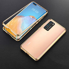 Custodia Lusso Alluminio Laterale Specchio 360 Gradi Cover T06 per Huawei P40 Oro