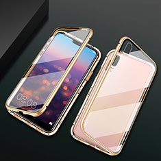 Custodia Lusso Alluminio Laterale Specchio 360 Gradi Cover T07 per Huawei P20 Oro