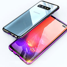 Custodia Lusso Alluminio Laterale Specchio 360 Gradi Cover T07 per Samsung Galaxy S10 Plus Viola e Nero