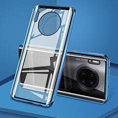 Custodia Lusso Alluminio Laterale Specchio 360 Gradi Cover T08 per Huawei Mate 30 Pro 5G Blu