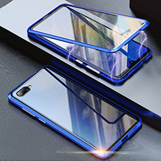 Custodia Lusso Alluminio Laterale Specchio 360 Gradi Cover T08 per Oppo RX17 Neo Blu