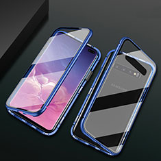 Custodia Lusso Alluminio Laterale Specchio 360 Gradi Cover T08 per Samsung Galaxy S10 Plus Blu